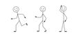 Happy little man sketch running, walking, standing